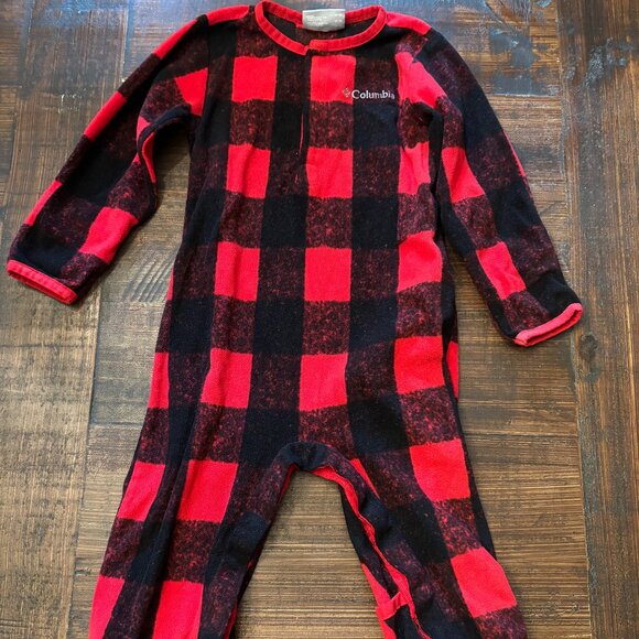 Columbia Baby's One-Piece Red/Black Buffalo Plaid Fleece Outfit ~ 12-18 Months - Picture 1 of 4